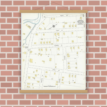 Old map wall art mockup — magnetic wood frame on brick wall — Sanborn Fire Insurance Map from Butler, Morris County, New Jersey (1911), Sheet #0007