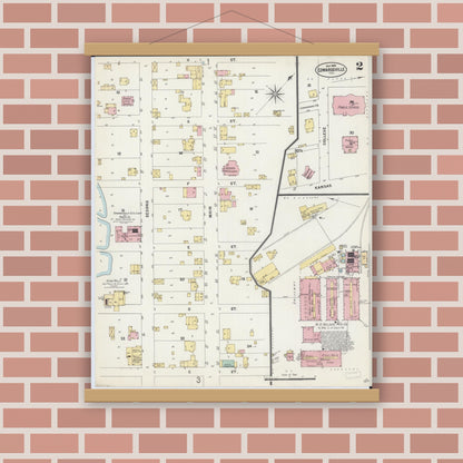 Old map wall art mockup — magnetic wood frame on brick wall — Sanborn Fire Insurance Map from Edwardsville, Madison County, Illinois (1897), Sheet #0002