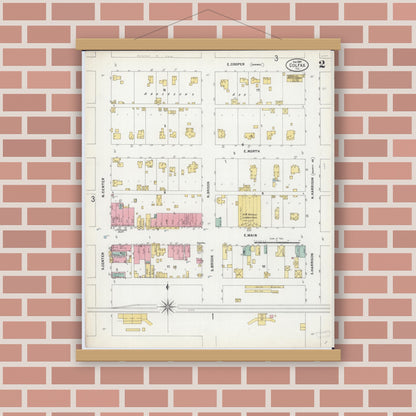 Old map wall art mockup — magnetic wood frame on brick wall — Sanborn Fire Insurance Map from Colfax, McLean County, Illinois (1899), Sheet #0002