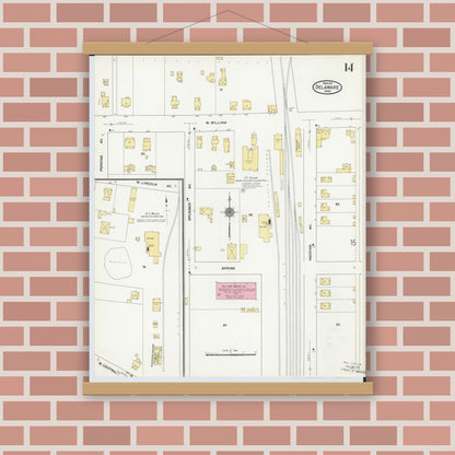 Old map wall art mockup — magnetic wood frame on brick wall — Sanborn Fire Insurance Map from Delaware, Delaware County, Ohio (1911), Sheet #0014