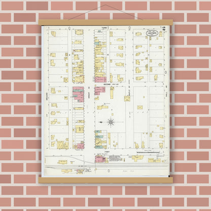 Old map wall art mockup — magnetic wood frame on brick wall — Sanborn Fire Insurance Map from Shepherd, Isabella County, Michigan (1902), Sheet #0002