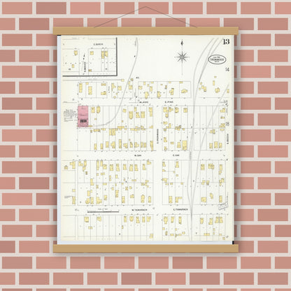 Old map wall art mockup — magnetic wood frame on brick wall — Sanborn Fire Insurance Map from Ironwood, Gogebic County, Michigan (1908), Sheet #0013