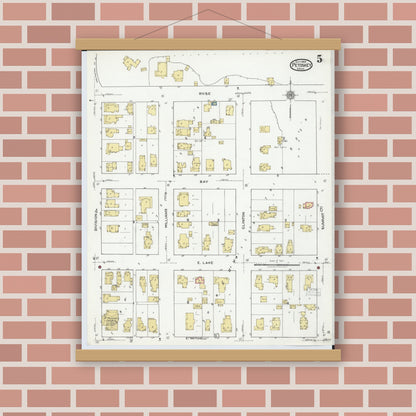 Old map wall art mockup — magnetic wood frame on brick wall — Sanborn Fire Insurance Map from Petoskey, Emmet County, Michigan (1919), Sheet #0005