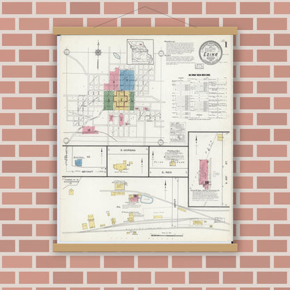 Old map wall art mockup — magnetic wood frame on brick wall — Sanborn Fire Insurance Map from Edina, Knox County, Missouri (1916) - Complete Map Set