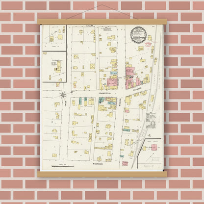Old map wall art mockup — magnetic wood frame on brick wall — Sanborn Fire Insurance Map from Strawberry Point, Clayton County, Iowa (1895), Sheet #0001
