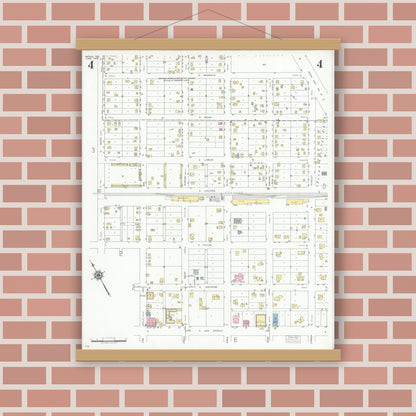 Old map wall art mockup — magnetic wood frame on brick wall — Sanborn Fire Insurance Map from Mathis, San Patricio County, Texas (1950), Sheet #0004