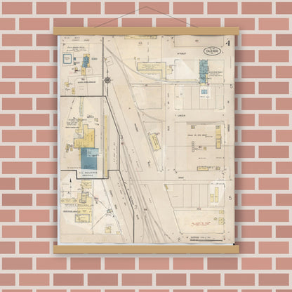 Old map wall art mockup — magnetic wood frame on brick wall — Sanborn Fire Insurance Map from Calexico, Imperial County, California (1949), Sheet #0004