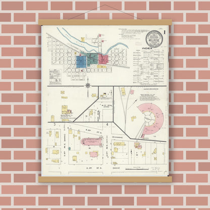 Old map wall art mockup — magnetic wood frame on brick wall — Sanborn Fire Insurance Map from Melrose, Stearns County, Minnesota (1909) - Complete Map Set