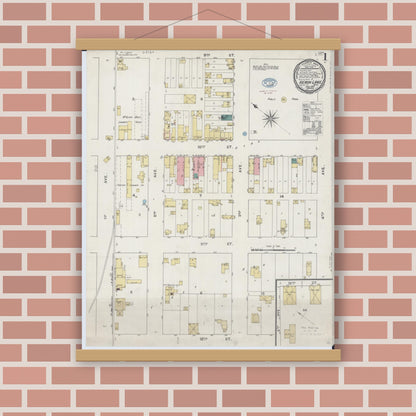 Old map wall art mockup — magnetic wood frame on brick wall — Sanborn Fire Insurance Map from Heron Lake, Jackson County, Minnesota (1894), Sheet #0001