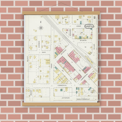 Old map wall art mockup — magnetic wood frame on brick wall — Sanborn Fire Insurance Map from Pleasant Hill, Cass County, Missouri (1893), Sheet #0002