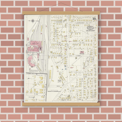 Old map wall art mockup — magnetic wood frame on brick wall — Sanborn Fire Insurance Map from Urbana, Champaign County, Illinois (1915), Sheet #0010