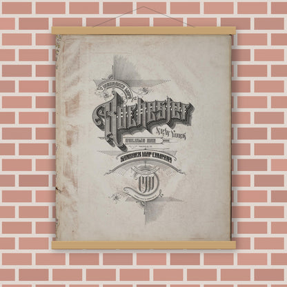 Old map wall art mockup — magnetic wood frame on brick wall — Sanborn Fire Insurance Map from Rochester, Monroe County, New York (1911), Sheet #0001