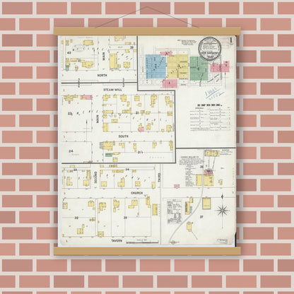 Old map wall art mockup — magnetic wood frame on brick wall — Sanborn Fire Insurance Map from New Harmony, Posey County, Indiana (1899) - Complete Map Set