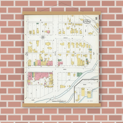 Old map wall art mockup — magnetic wood frame on brick wall — Sanborn Fire Insurance Map from Lake Geneva, Walworth County, Wisconsin (1900) - Complete Map Set