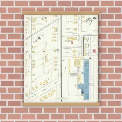 Old map wall art mockup — magnetic wood frame on brick wall — Sanborn Fire Insurance Map from Luzerne, Luzerne County, Pennsylvania (1911), Sheet #0022