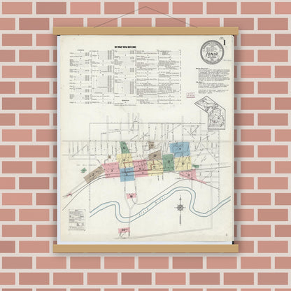 Old map wall art mockup — magnetic wood frame on brick wall — Sanborn Fire Insurance Map from Ionia, Ionia County, Michigan (1914) - Complete Map Set