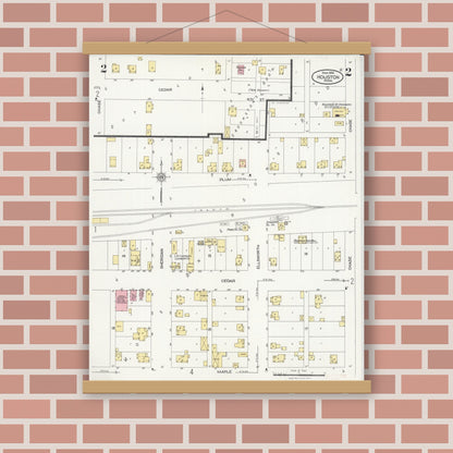 Old map wall art mockup — magnetic wood frame on brick wall — Sanborn Fire Insurance Map from Houston, Houston County, Minnesota (1926), Sheet #0002