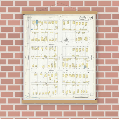 Old map wall art mockup — magnetic wood frame on brick wall — Sanborn Fire Insurance Map from Kankakee, Kankakee County, Illinois (1907), Sheet #0004