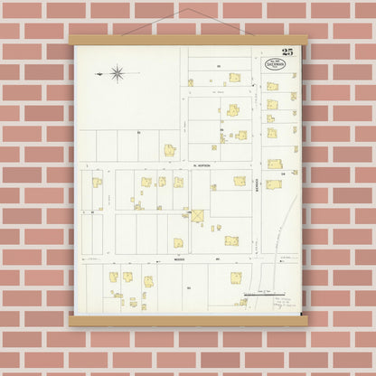Old map wall art mockup — magnetic wood frame on brick wall — Sanborn Fire Insurance Map from Sherman, Grayson County, Texas (1908), Sheet #0025