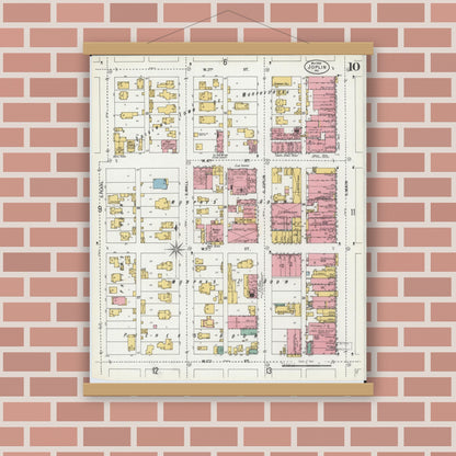 Old map wall art mockup — magnetic wood frame on brick wall — Sanborn Fire Insurance Map from Joplin, Jasper County, Missouri (1900), Sheet #0010