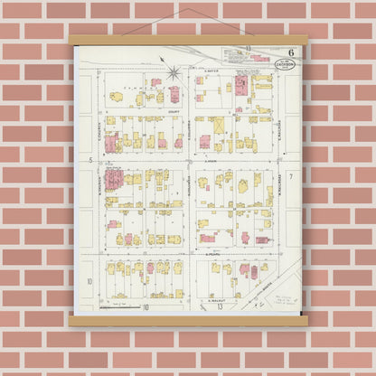 Old map wall art mockup — magnetic wood frame on brick wall — Sanborn Fire Insurance Map from Jackson, Jackson County, Ohio (1905), Sheet #0006