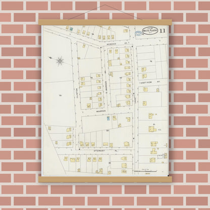 Old map wall art mockup — magnetic wood frame on brick wall — Sanborn Fire Insurance Map from White Plains, Westchester County, New York (1894), Sheet #0011