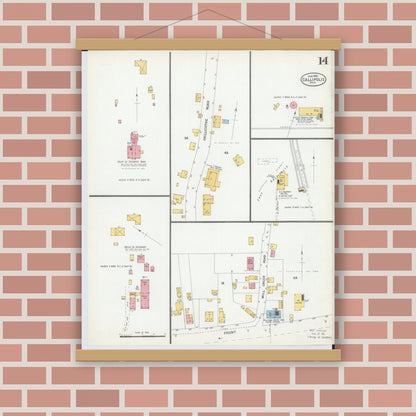 Old map wall art mockup — magnetic wood frame on brick wall — Sanborn Fire Insurance Map from Gallipolis, Gallia County, Ohio (1900), Sheet #0014