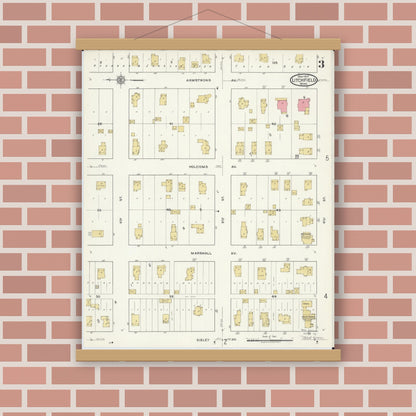 Old map wall art mockup — magnetic wood frame on brick wall — Sanborn Fire Insurance Map from Litchfield, Meeker County, Minnesota (1917), Sheet #0003
