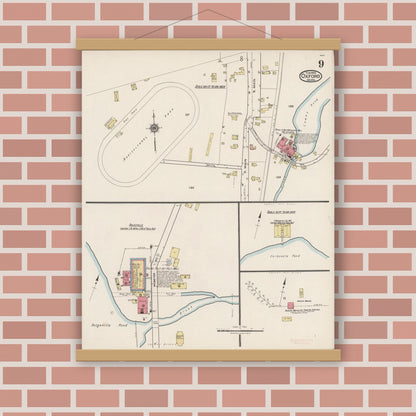 Old map wall art mockup — magnetic wood frame on brick wall — Sanborn Fire Insurance Map from Oxford, Worcester County, Massachusetts (1922), Sheet #0009