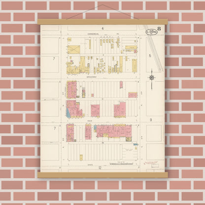 Old map wall art mockup — magnetic wood frame on brick wall — Sanborn Fire Insurance Map from El Centro, Imperial County, California (1914), Sheet #0008