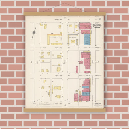 Old map wall art mockup — magnetic wood frame on brick wall — Sanborn Fire Insurance Map from Sweetwater, Nolan County, Texas (1922), Sheet #0002