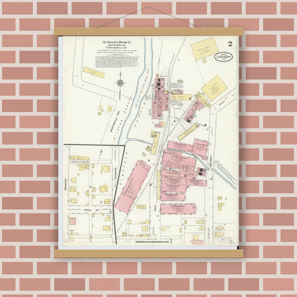 Old map wall art mockup — magnetic wood frame on brick wall — Sanborn Fire Insurance Map from Lynchburg, Highland County, Ohio (1911), Sheet #0002