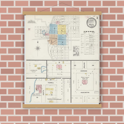 Old map wall art mockup — magnetic wood frame on brick wall — Sanborn Fire Insurance Map from Macon, Macon County, Missouri (1890) - Complete Map Set
