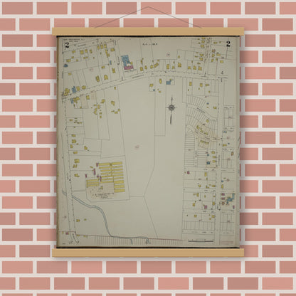 Old map wall art mockup — magnetic wood frame on brick wall — Sanborn Fire Insurance Map from New Providence, Union County, New Jersey (1944), Sheet #0002