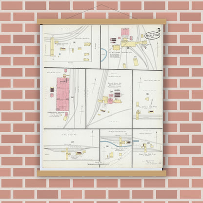 Old map wall art mockup — magnetic wood frame on brick wall — Sanborn Fire Insurance Map from Wellston, Jackson County, Ohio (1892), Sheet #0005