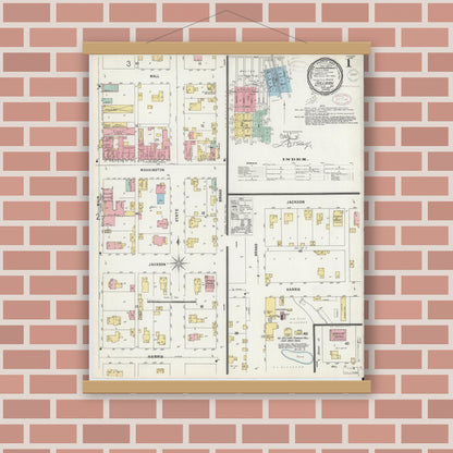 Old map wall art mockup — magnetic wood frame on brick wall — Sanborn Fire Insurance Map from Sullivan, Sullivan County, Indiana (1897), Sheet #0001
