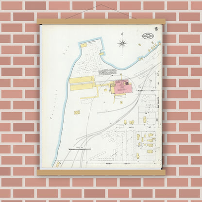Old map wall art mockup — magnetic wood frame on brick wall — Sanborn Fire Insurance Map from Holland, Ottawa County, Michigan (1902), Sheet #0002