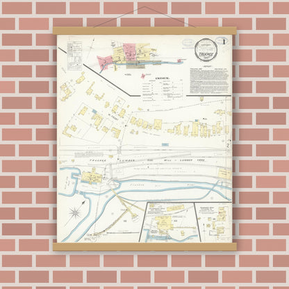 Old map wall art mockup — magnetic wood frame on brick wall — Sanborn Fire Insurance Map from Truckee, Nevada County, California (1898) - Complete Map Set