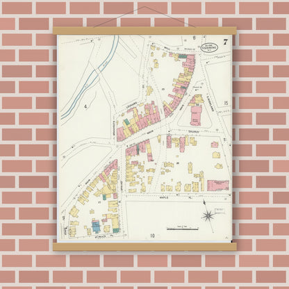 Old map wall art mockup — magnetic wood frame on brick wall — Sanborn Fire Insurance Map from Ossining, Westchester County, New York (1903), Sheet #0007