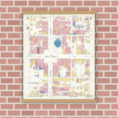 Old map wall art mockup — magnetic wood frame on brick wall — Sanborn Fire Insurance Map from New Philadelphia, Tuscarawas County, Ohio (1926), Sheet #0003