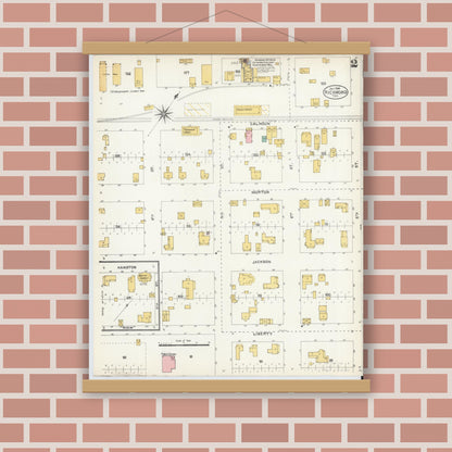 Old map wall art mockup — magnetic wood frame on brick wall — Sanborn Fire Insurance Map from Richmond, Fort Bend County, Texas (1904), Sheet #0002