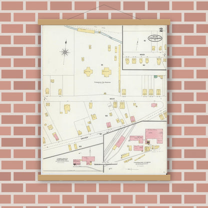 Old map wall art mockup — magnetic wood frame on brick wall — Sanborn Fire Insurance Map from Stroudsburg, Monroe County, Pennsylvania (1905), Sheet #0002