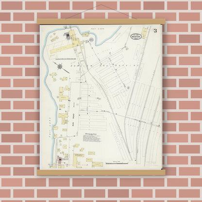 Old map wall art mockup — magnetic wood frame on brick wall — Sanborn Fire Insurance Map from Winton, Saint Louis County, Minnesota (1914), Sheet #0003