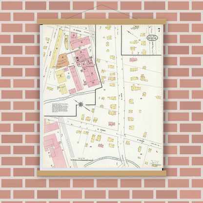 Old map wall art mockup — magnetic wood frame on brick wall — Sanborn Fire Insurance Map from Geneva, Ashtabula County, Ohio (1911), Sheet #0007