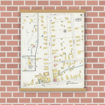 Old map wall art mockup — magnetic wood frame on brick wall — Sanborn Fire Insurance Map from New Berlin, Chenango County, New York (1899), Sheet #0002