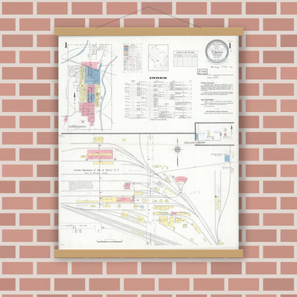 Old map wall art mockup — magnetic wood frame on brick wall — Sanborn Fire Insurance Map from Tomah, Monroe County, Wisconsin (1937), Sheet #0001