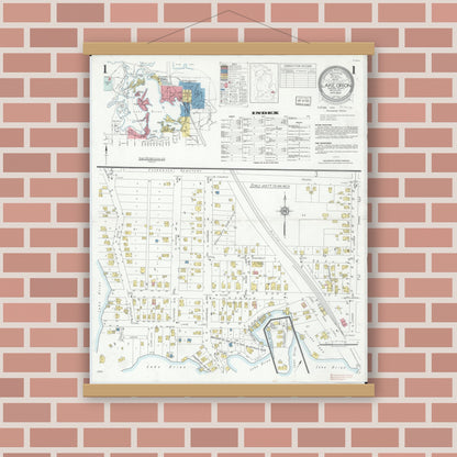 Old map wall art mockup — magnetic wood frame on brick wall — Sanborn Fire Insurance Map from Lake Orion, Oakland County, Michigan (1934) - Complete Map Set