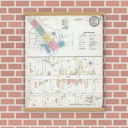 Old map wall art mockup — magnetic wood frame on brick wall — Sanborn Fire Insurance Map from Edwardsville, Madison County, Illinois (1892), Sheet #0001