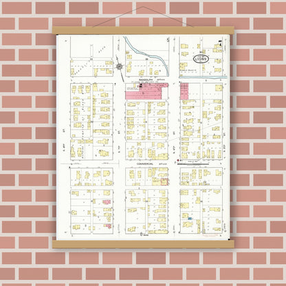 Old map wall art mockup — magnetic wood frame on brick wall — Sanborn Fire Insurance Map from Lyons, Clinton County, Iowa (1917), Sheet #0007