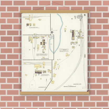 Old map wall art mockup — magnetic wood frame on brick wall — Sanborn Fire Insurance Map from Herrin, Williamson County, Illinois (1909), Sheet #0008